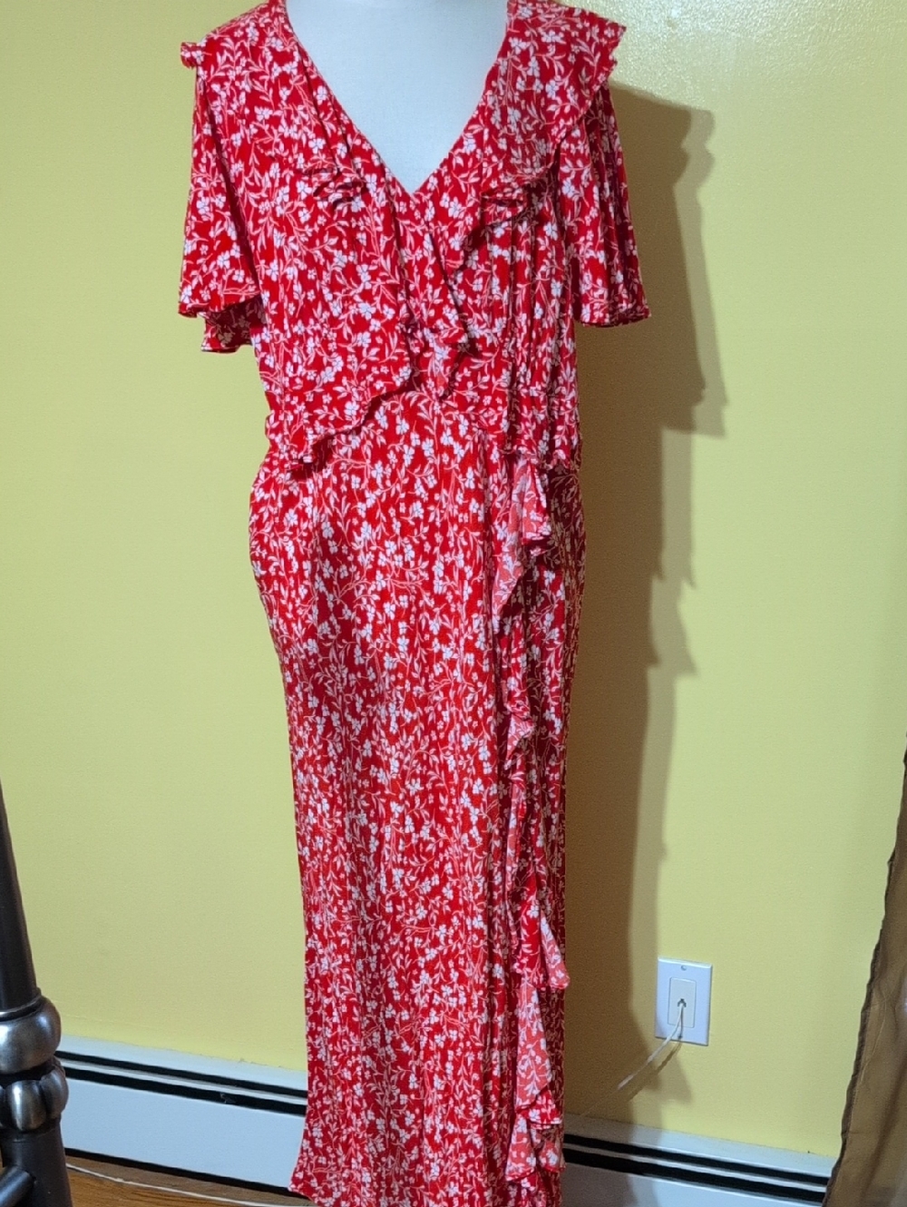 Red Floral Ruffle Maxi Dress XXL